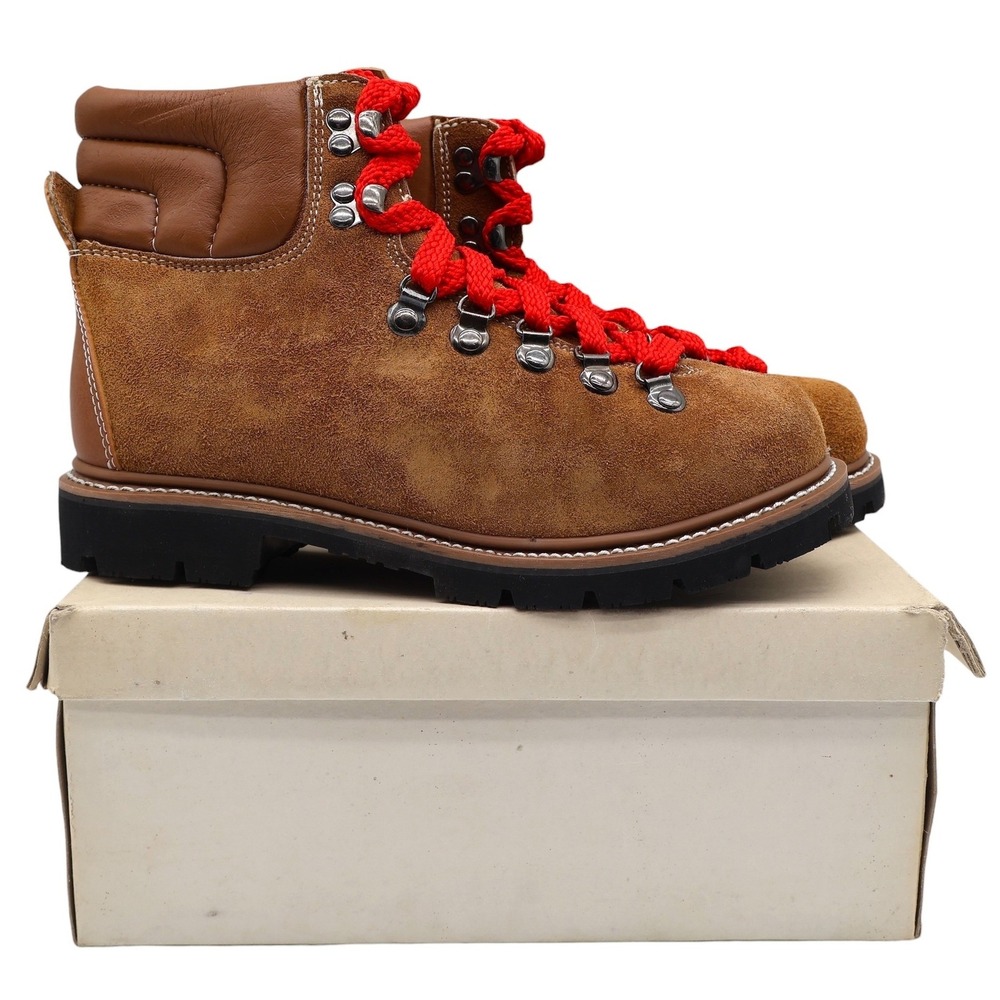 Avanguardia Hiking Boots Size 6 Vintage Sand Suede Leather Red Laces Deadstock